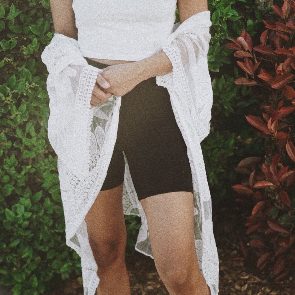 White Floral Mesh Kimono